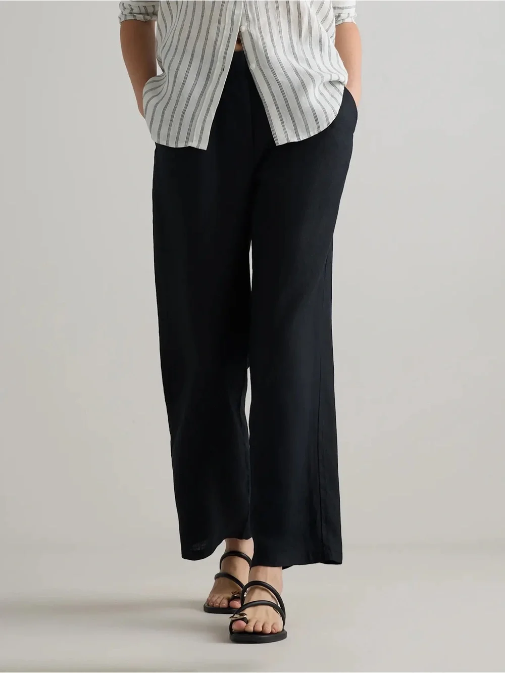 Quince 100% European Linen Pleated Trouser in Black Size 8